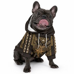 New Zealand Manta Ray Pet Hoodie Maori Tukutuku Taniko Motifs Gold