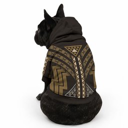 New Zealand Manta Ray Pet Hoodie Maori Tukutuku Taniko Motifs Gold