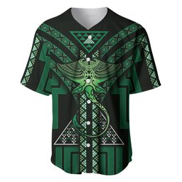 New Zealand Manta Ray Baseball Jersey Maori Tukutuku Taniko Motifs Green