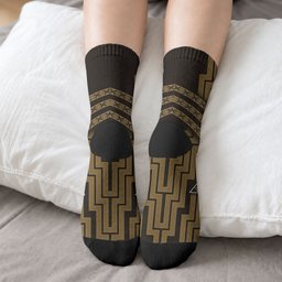 New Zealand Manta Ray Crew Socks Maori Tukutuku Taniko Motifs Gold