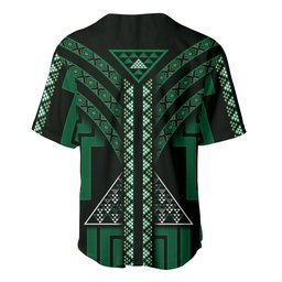 New Zealand Manta Ray Baseball Jersey Maori Tukutuku Taniko Motifs Green