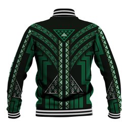 New Zealand Manta Ray Baseball Jacket Maori Tukutuku Taniko Motifs Green