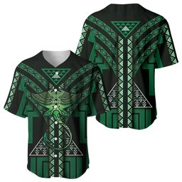 New Zealand Manta Ray Baseball Jersey Maori Tukutuku Taniko Motifs Green