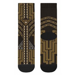New Zealand Manta Ray Crew Socks Maori Tukutuku Taniko Motifs Gold