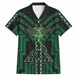 New Zealand Manta Ray Hawaiian Shirt Maori Tukutuku Taniko Motifs Green