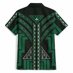 New Zealand Manta Ray Hawaiian Shirt Maori Tukutuku Taniko Motifs Green