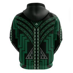 New Zealand Manta Ray Zip Hoodie Maori Tukutuku Taniko Motifs Green