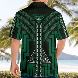 New Zealand Manta Ray Hawaiian Shirt Maori Tukutuku Taniko Motifs Green