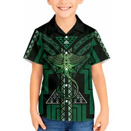 New Zealand Manta Ray Hawaiian Shirt Maori Tukutuku Taniko Motifs Green