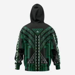 New Zealand Manta Ray Hoodie Maori Tukutuku Taniko Motifs Green