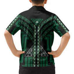 New Zealand Manta Ray Hawaiian Shirt Maori Tukutuku Taniko Motifs Green