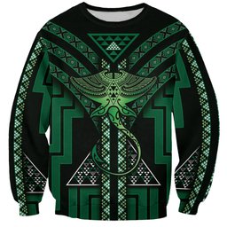 New Zealand Manta Ray Sweatshirt Maori Tukutuku Taniko Motifs Green