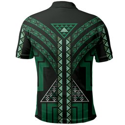 New Zealand Manta Ray Polo Shirt Maori Tukutuku Taniko Motifs Green