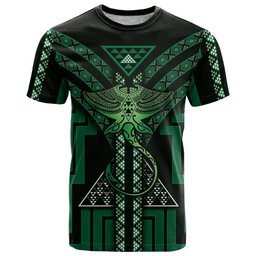 New Zealand Manta Ray T Shirt Maori Tukutuku Taniko Motifs Green