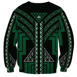 New Zealand Manta Ray Sweatshirt Maori Tukutuku Taniko Motifs Green