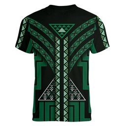 New Zealand Manta Ray Women V-Neck T-Shirt Maori Tukutuku Taniko Motifs Green