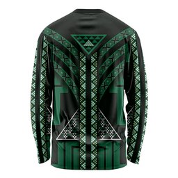 New Zealand Manta Ray Long Sleeve Shirt Maori Tukutuku Taniko Motifs Green