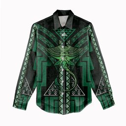 New Zealand Manta Ray Women Casual Shirt Maori Tukutuku Taniko Motifs Green