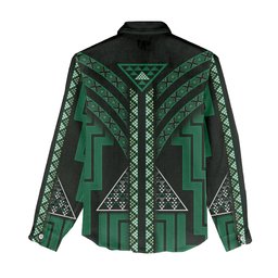 New Zealand Manta Ray Women Casual Shirt Maori Tukutuku Taniko Motifs Green