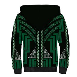 New Zealand Manta Ray Sherpa Hoodie Maori Tukutuku Taniko Motifs Green