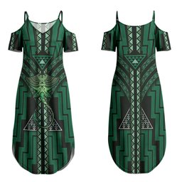 New Zealand Manta Ray Couples Matching Summer Maxi Dress and Hawaiian Shirt Maori Tukutuku Taniko Motifs Green