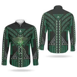 New Zealand Manta Ray Couples Matching Short Sleeve Bodycon Dress and Long Sleeve Button Shirt Maori Tukutuku Taniko Motifs Green