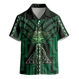New Zealand Manta Ray Kid Hawaiian Shirt Maori Tukutuku Taniko Motifs Green