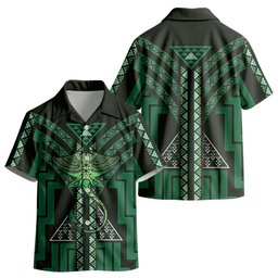 New Zealand Manta Ray Kid Hawaiian Shirt Maori Tukutuku Taniko Motifs Green