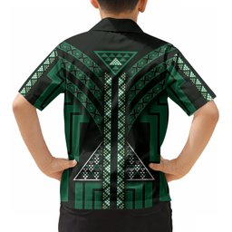 New Zealand Manta Ray Kid Hawaiian Shirt Maori Tukutuku Taniko Motifs Green
