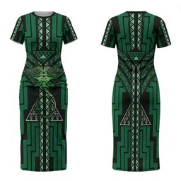 New Zealand Manta Ray Family Matching Short Sleeve Bodycon Dress and Hawaiian Shirt Maori Tukutuku Taniko Motifs Green