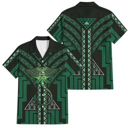 New Zealand Manta Ray Family Matching Tank Maxi Dress and Hawaiian Shirt Maori Tukutuku Taniko Motifs Green