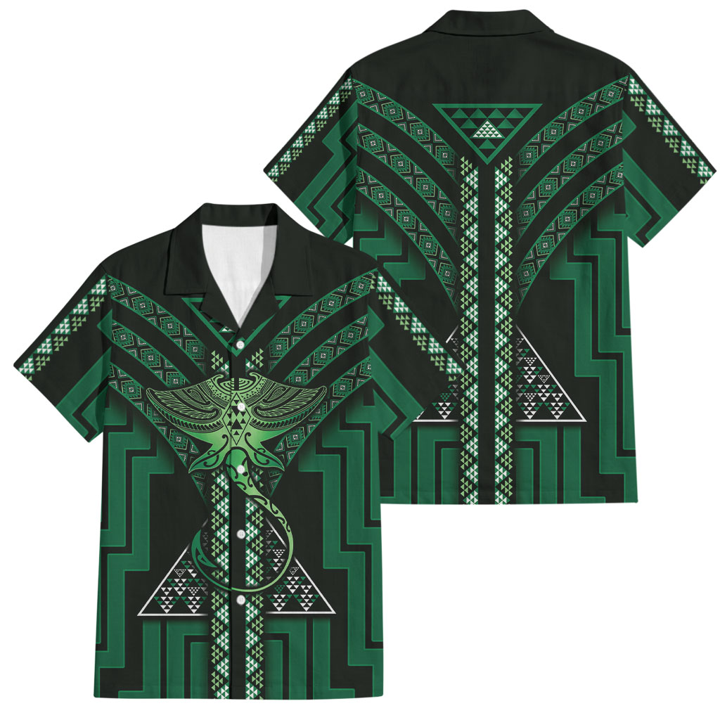 New Zealand Manta Ray Family Matching Tank Maxi Dress and Hawaiian Shirt Maori Tukutuku Taniko Motifs Green