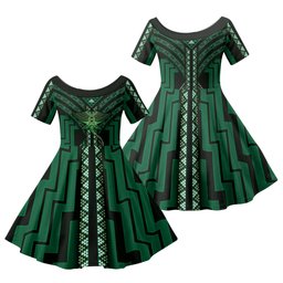 New Zealand Manta Ray Family Matching Summer Maxi Dress and Hawaiian Shirt Maori Tukutuku Taniko Motifs Green