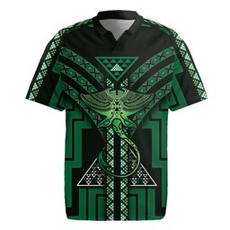 New Zealand Manta Ray Rugby Jersey Maori Tukutuku Taniko Motifs Green