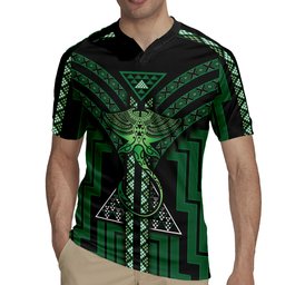 New Zealand Manta Ray Rugby Jersey Maori Tukutuku Taniko Motifs Green