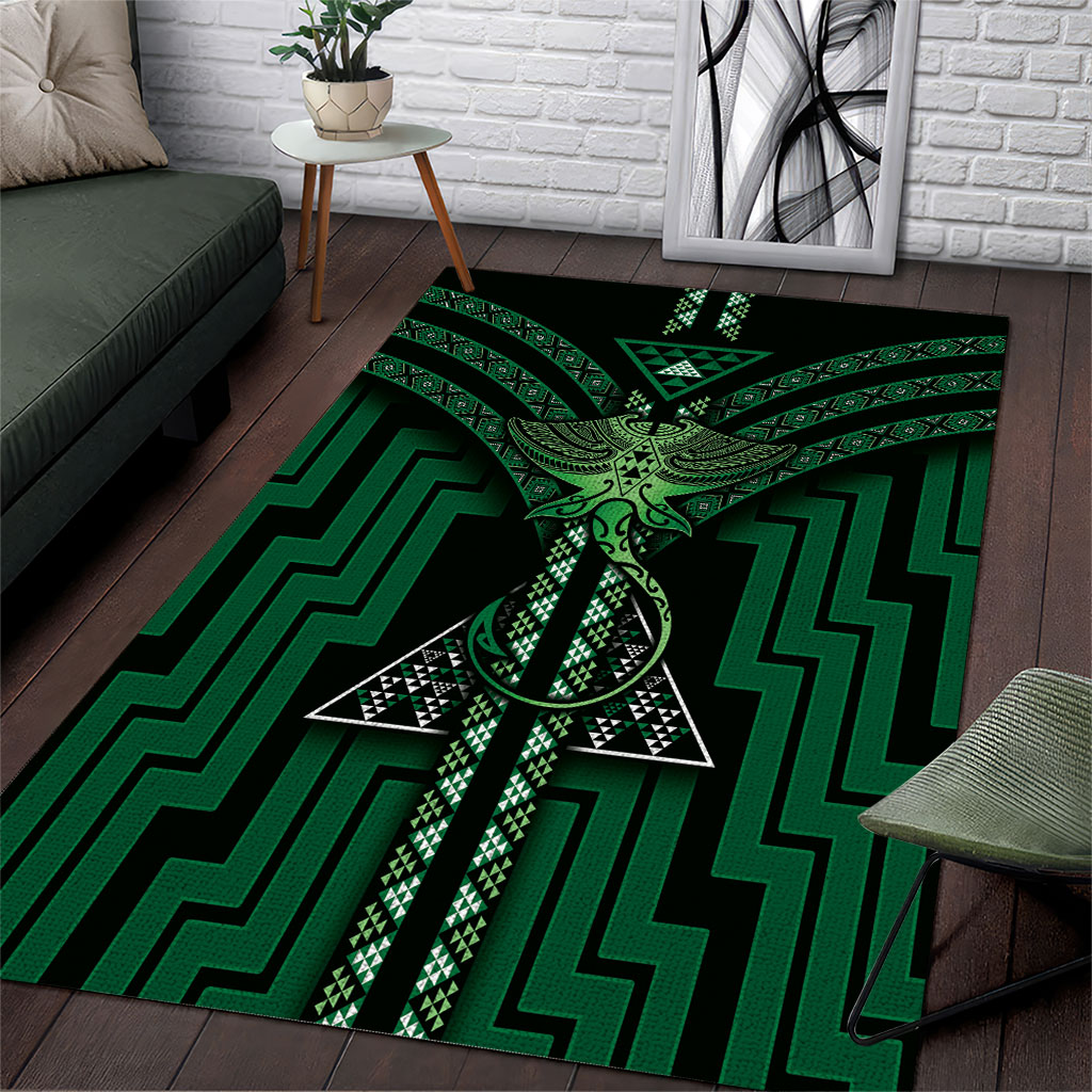 New Zealand Manta Ray Area Rug Maori Tukutuku Taniko Motifs Green
