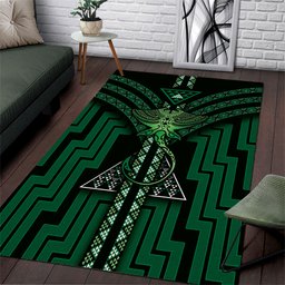 New Zealand Manta Ray Area Rug Maori Tukutuku Taniko Motifs Green
