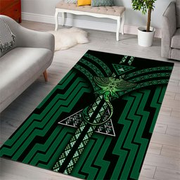New Zealand Manta Ray Area Rug Maori Tukutuku Taniko Motifs Green