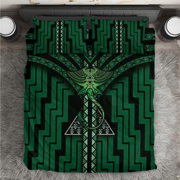 New Zealand Manta Ray Bedding Set Maori Tukutuku Taniko Motifs Green
