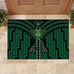 New Zealand Manta Ray Rubber Doormat Maori Tukutuku Taniko Motifs Green