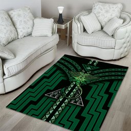 New Zealand Manta Ray Area Rug Maori Tukutuku Taniko Motifs Green