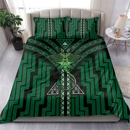 New Zealand Manta Ray Bedding Set Maori Tukutuku Taniko Motifs Green