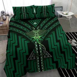 New Zealand Manta Ray Bedding Set Maori Tukutuku Taniko Motifs Green