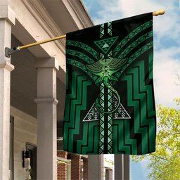 New Zealand Manta Ray Garden Flag Maori Tukutuku Taniko Motifs Green