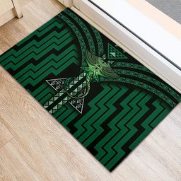 New Zealand Manta Ray Rubber Doormat Maori Tukutuku Taniko Motifs Green