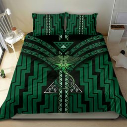 New Zealand Manta Ray Bedding Set Maori Tukutuku Taniko Motifs Green