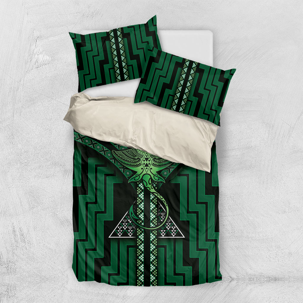 New Zealand Manta Ray Bedding Set Maori Tukutuku Taniko Motifs Green