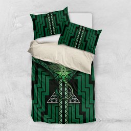 New Zealand Manta Ray Bedding Set Maori Tukutuku Taniko Motifs Green