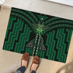 New Zealand Manta Ray Rubber Doormat Maori Tukutuku Taniko Motifs Green