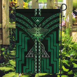 New Zealand Manta Ray Garden Flag Maori Tukutuku Taniko Motifs Green